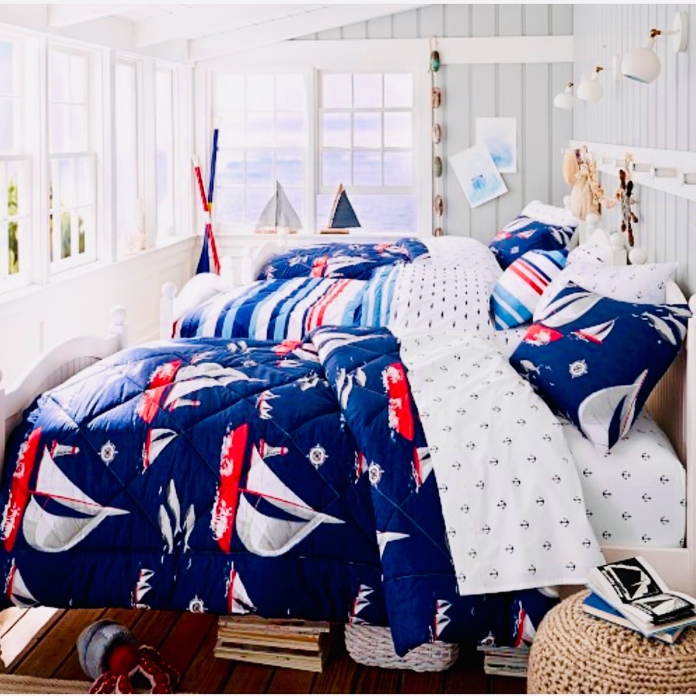 Nautical Blue and Red Bedding Set by Pottery Barn Queen Size